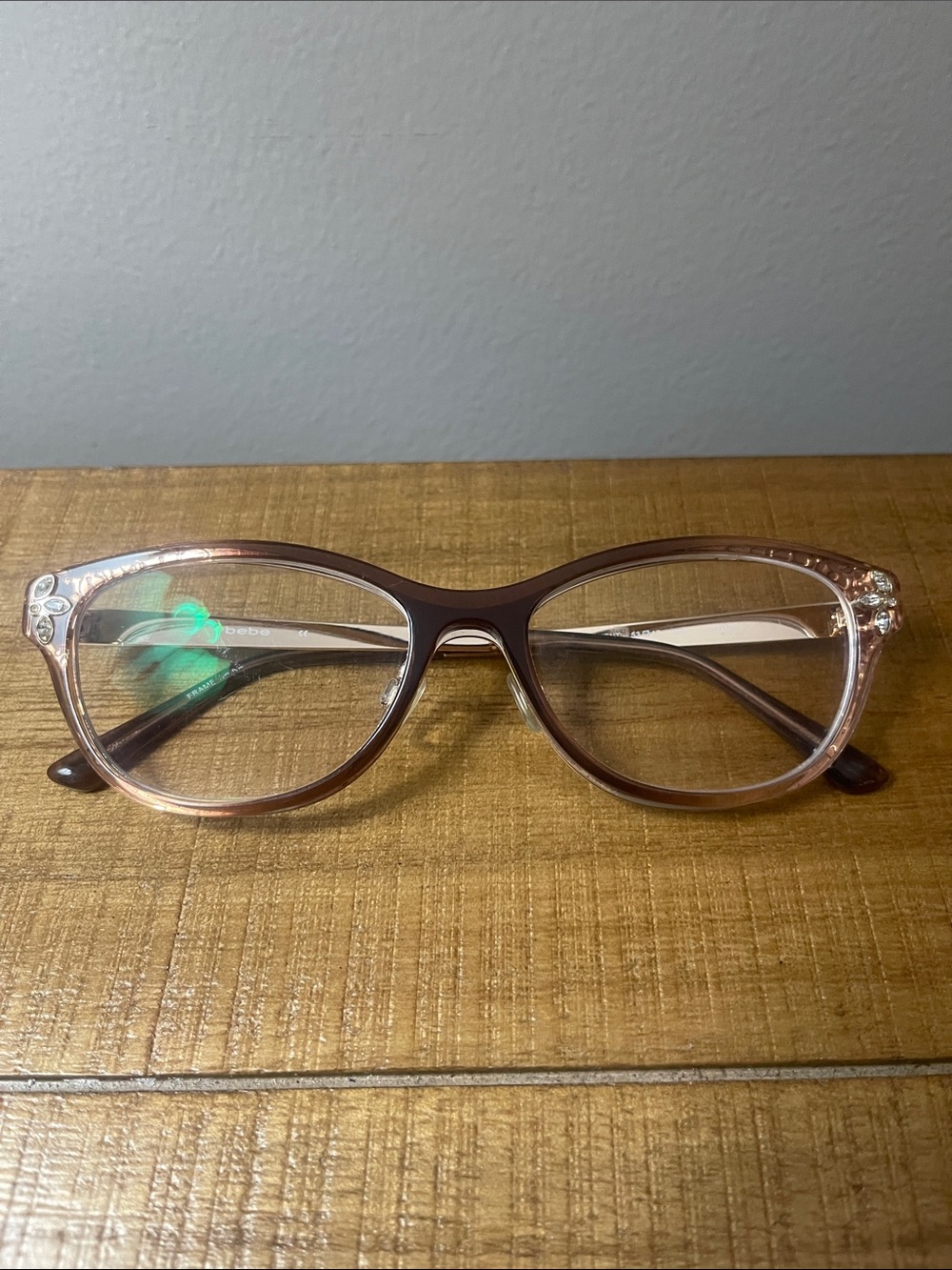 bebe Women's Transparent Brown Cat-Eye Prescription Glasses